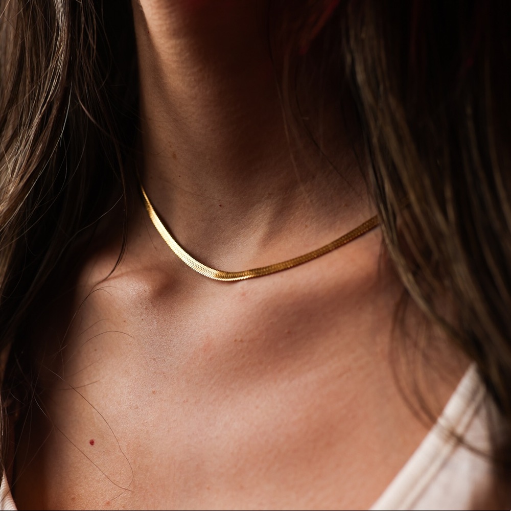 Herringbone snake chain 18k gold plated necklace